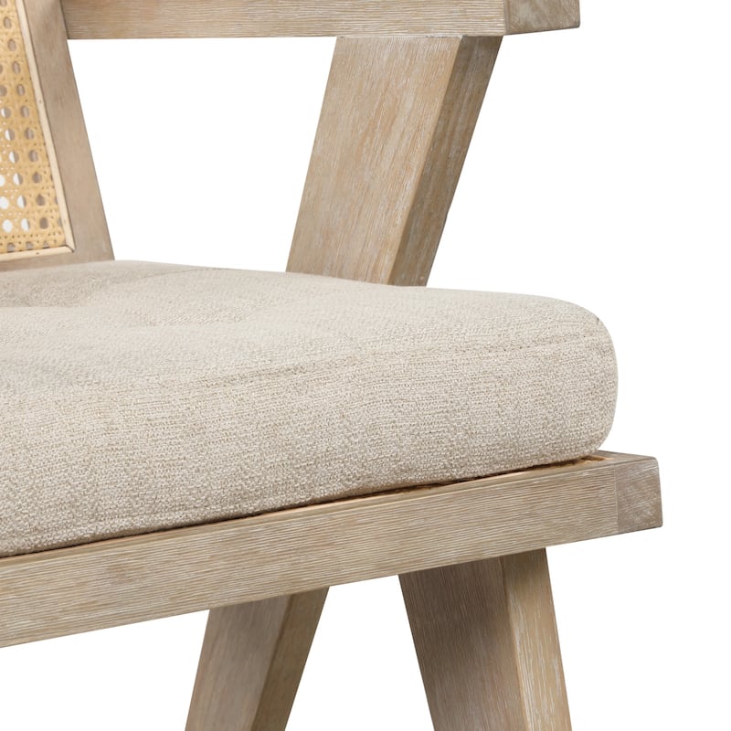 Mid-Century Modern Chair Accent Chair with Handcrafted Rattan Backrest and Padded Seat - 25.30" L x 22.80" W x 31.60" H