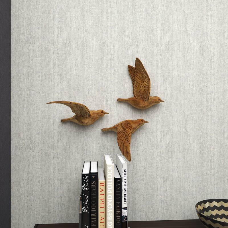 Polystone Weathered 3D Floating Bird Wall Decor (Set of 3) - Dark Brown, Gold, Silver
