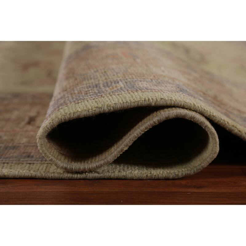Hand Knotted Oriental 100% Wool Carpet Transitional All-Over Green Oushak Area Rug - 11' 11'' X 8' 10''