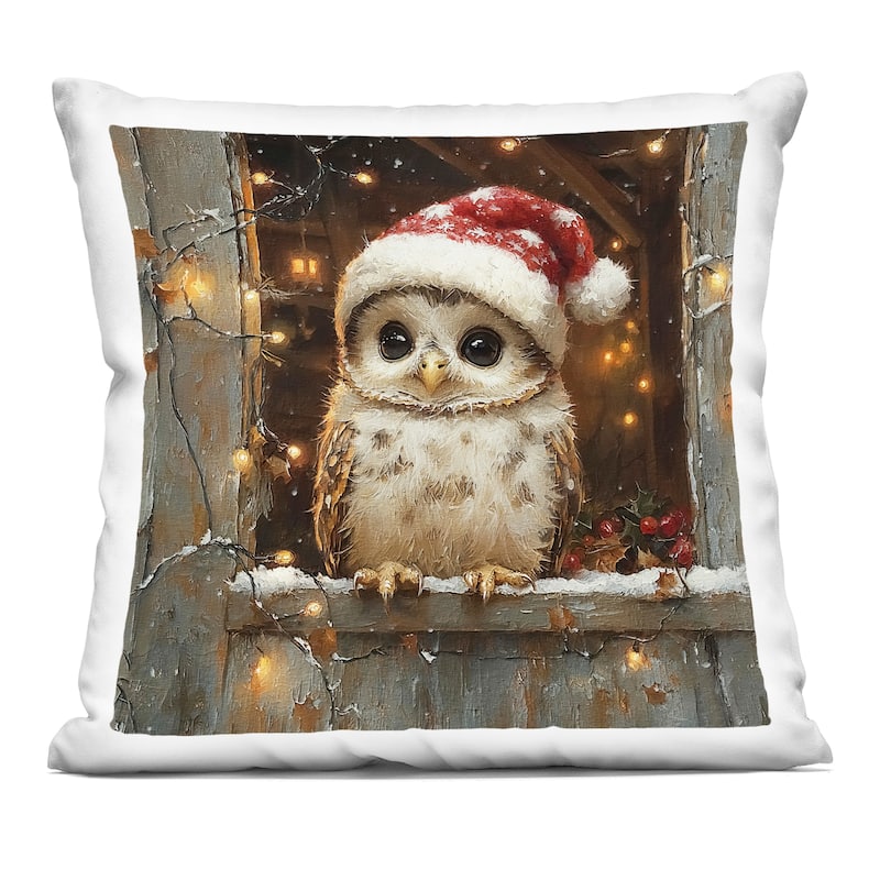 Stupell Festive Owl with Holiday Lights Decorative Printed Throw Pillow Design by Riley B - Accent - Polyester - Brown - Single