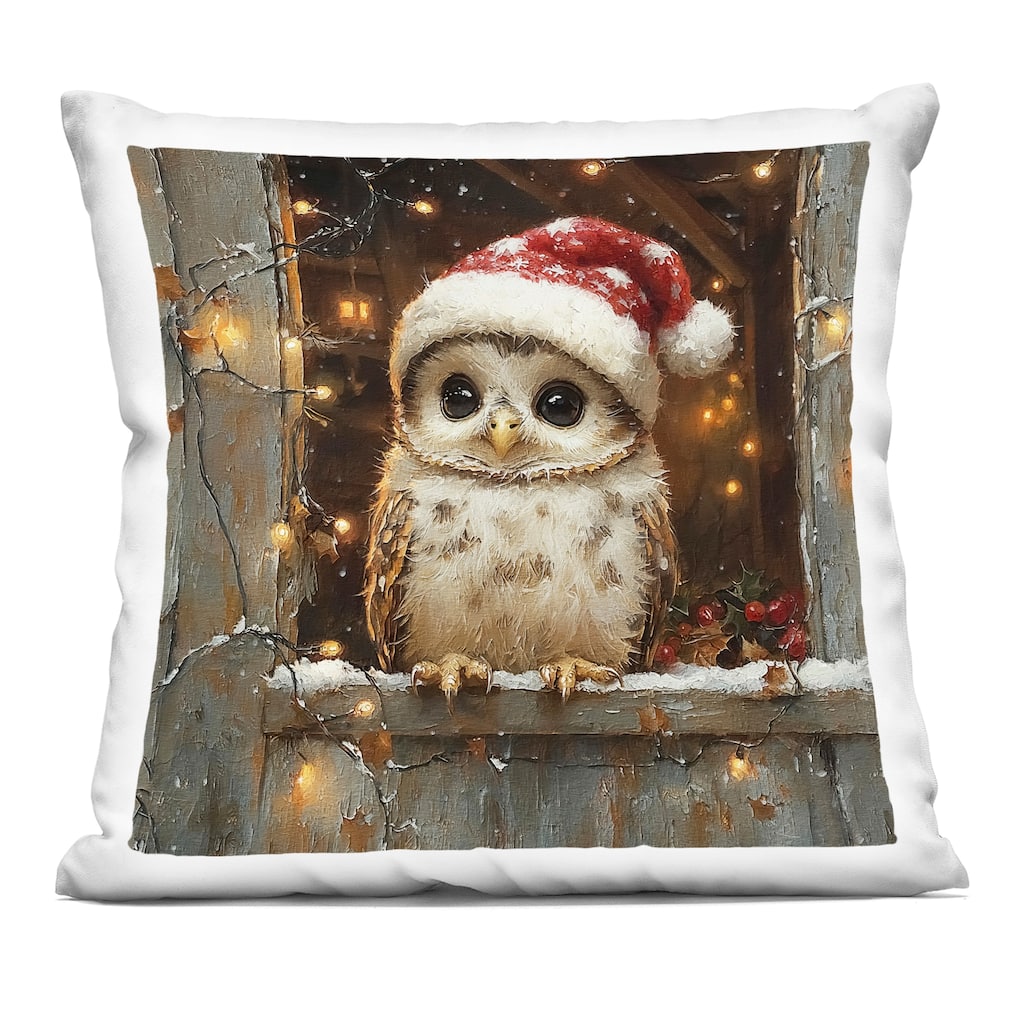 Stupell Festive Owl with Holiday Lights Decorative Printed Throw Pillow Design by Riley B