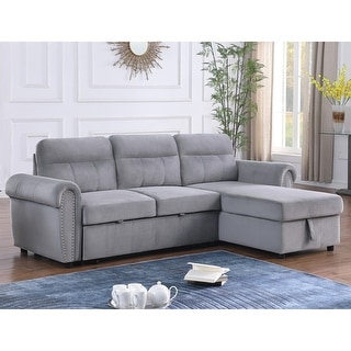 Gray Velvet Fabric Reversible Sleeper Sectional Sofa Chaise - Bed Bath ...