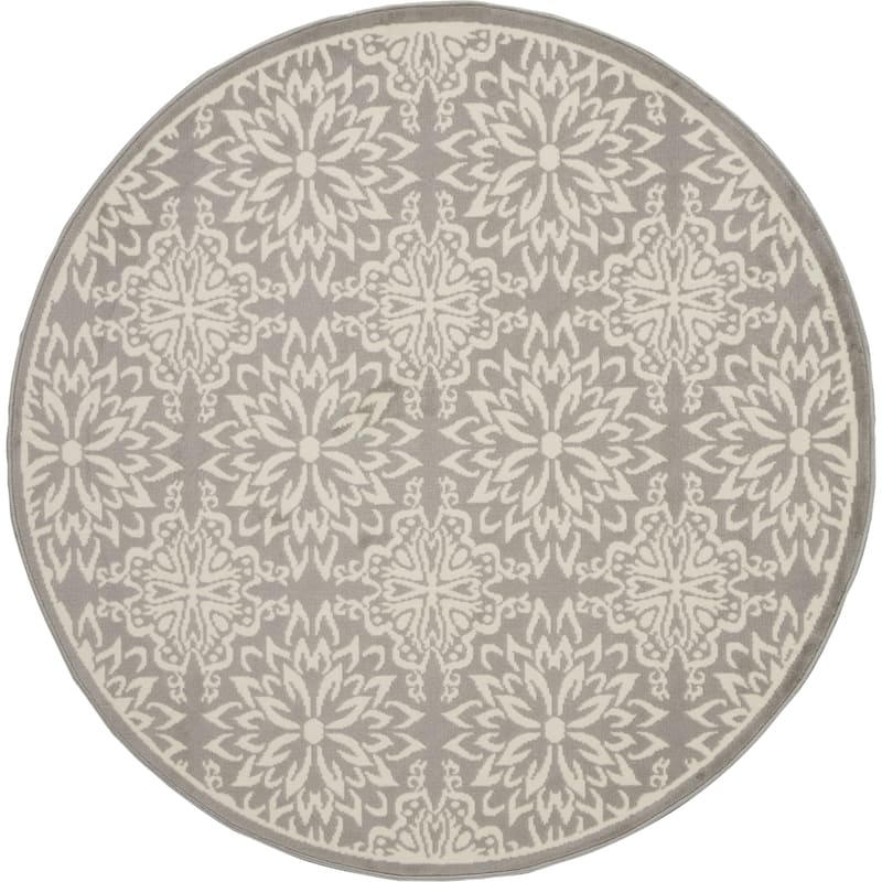 Nourison Jubilant Floral Medallion Area Rug - 5'3" Round - Grey