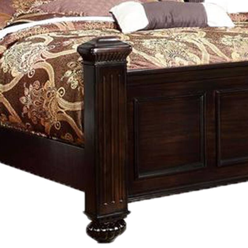 Transitional Style California King Wooden Bed with Bun Feet, Brown