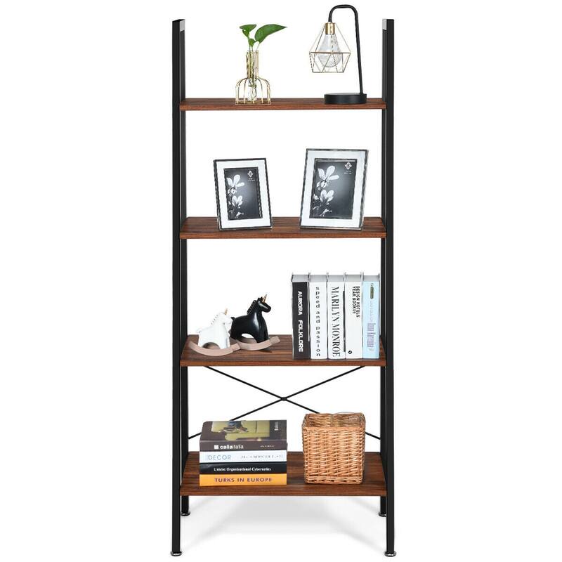 Gymax 4-Tier Ladder Shelf Ladder Bookcase Bookshelf Display Rack Plant
