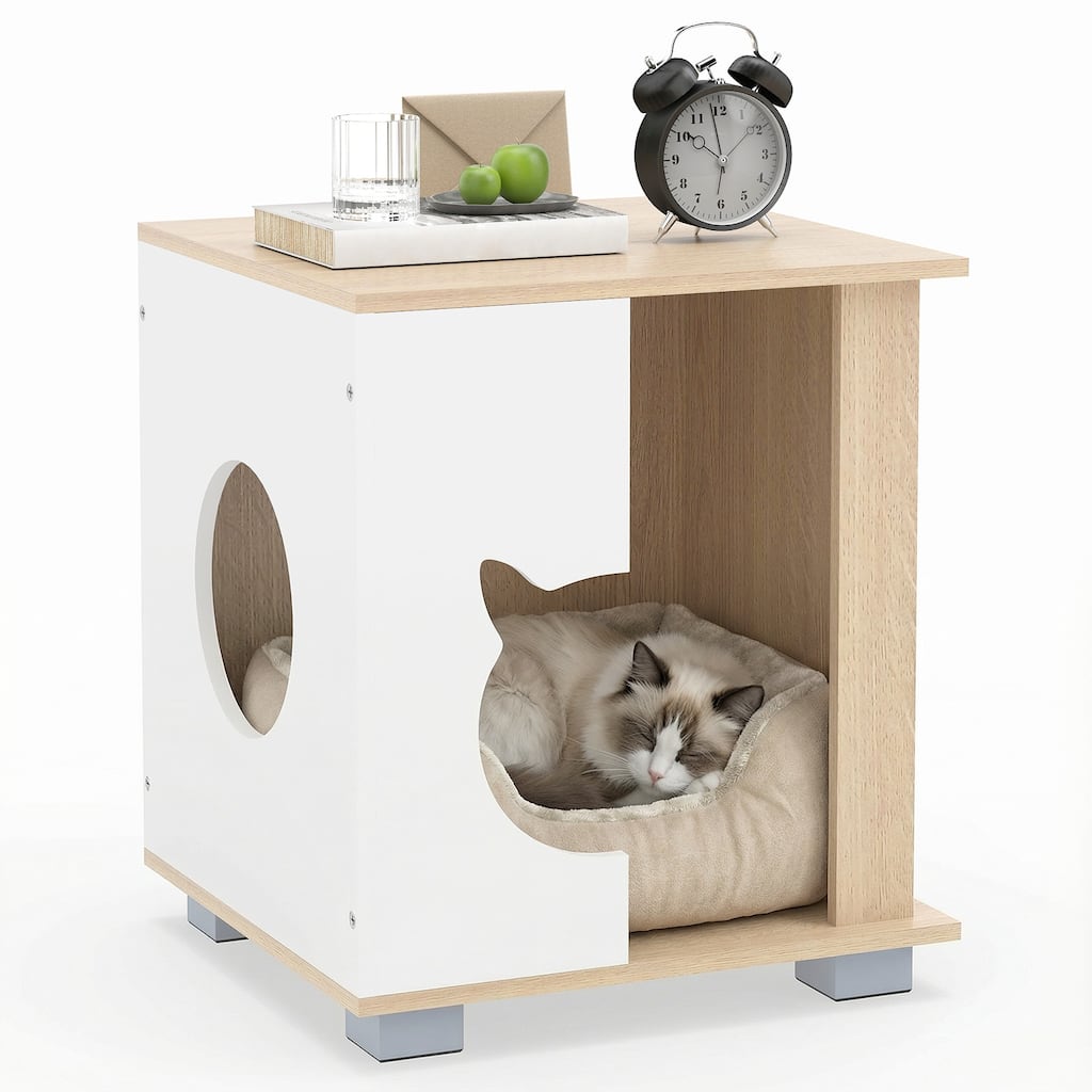 Gymax Cat Bed Side Table w/Head-shaped Entry & Metal Legs Modern End