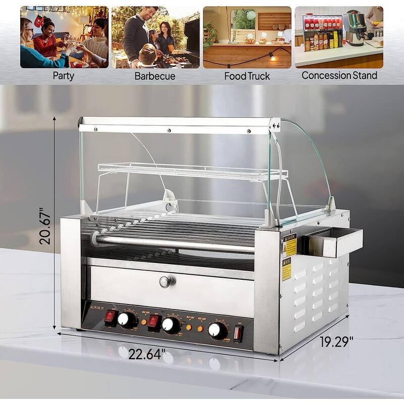 Electric Stainless-Steel Hot Dog Grill Cooker Machine