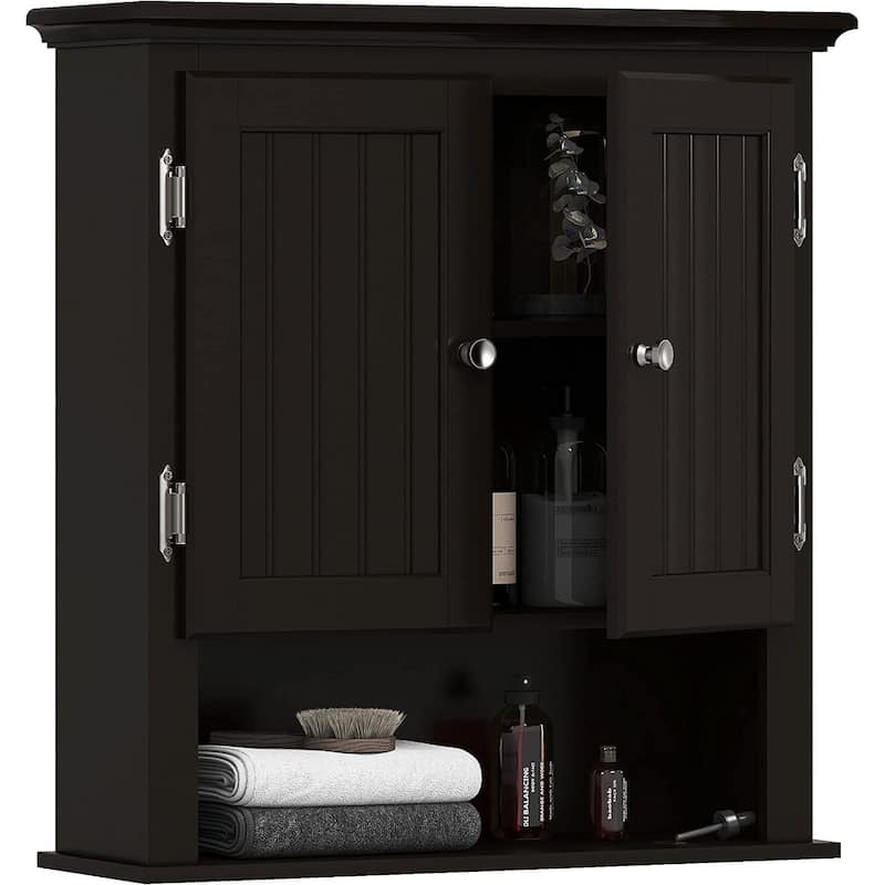 UTEX Bathroom Cabinet Wall Mounted, Wood Hanging Cabinet, Wall Cabinets with Doors and Shelves Over The Toilet for Bathroom - Espresso