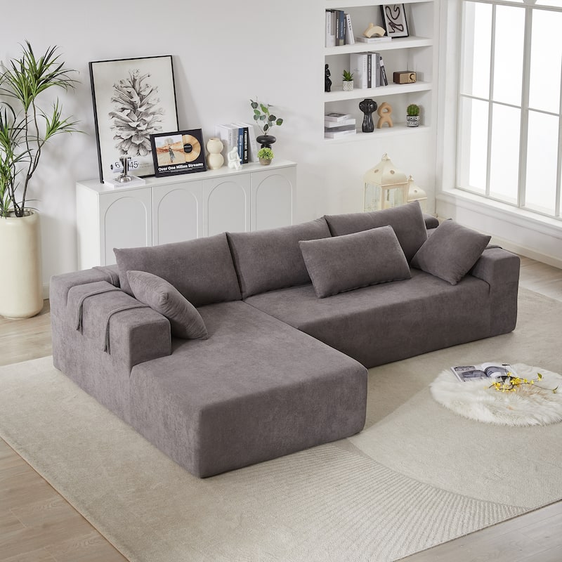 L Shaped Modular Sectional Sofa with Chaise Lounge, Oversized Chenille Upholstered Sofa, Deep Seat Sofa with 6 Pillows