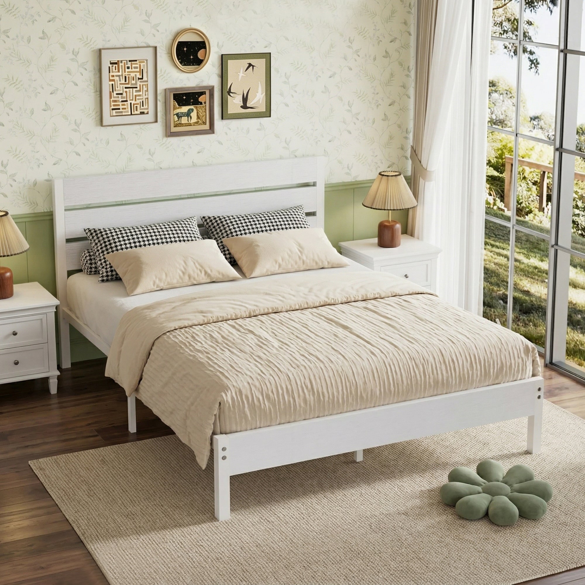 Javlergo Platform Bed Frame with Wood Headboard Strong Metal Slats Support No Box Spring Needed