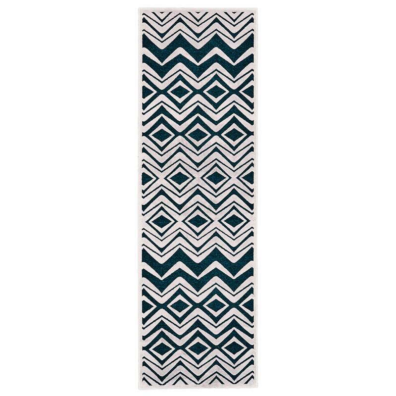 Grayton Machine Made Contemporary Area Rug - 2'-6" x 8' - Snow White/Deep Teal Green
