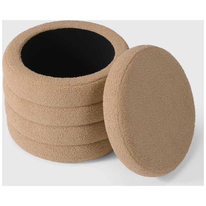 Bayville 16" Tall Sherpa Round Ottoman With Storage