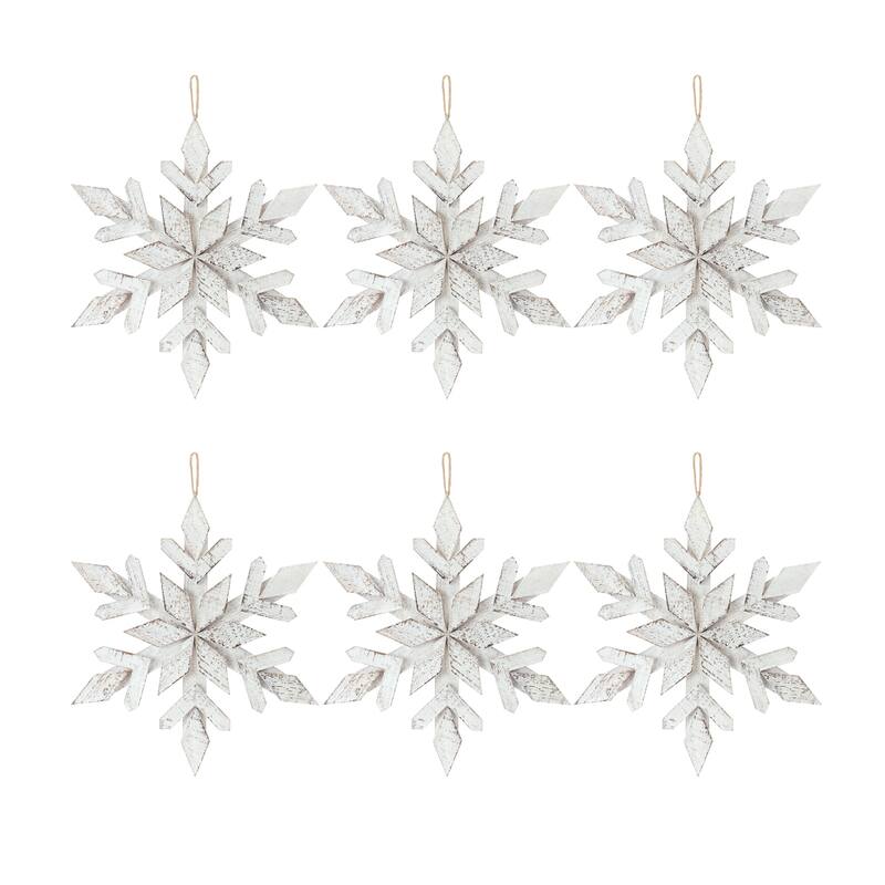 Set of 6 Snowflake Shaped Wooden Christmas Ornaments 17.5"
