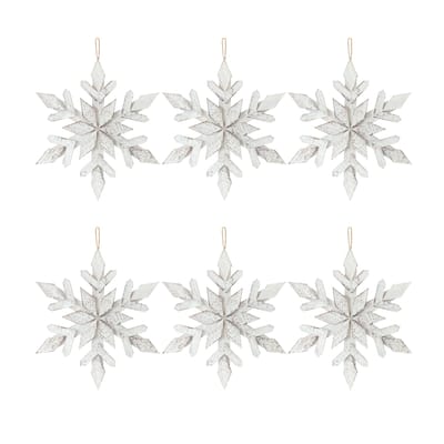 Set of 6 Snowflake Shaped Wooden Christmas Ornaments 17.5"