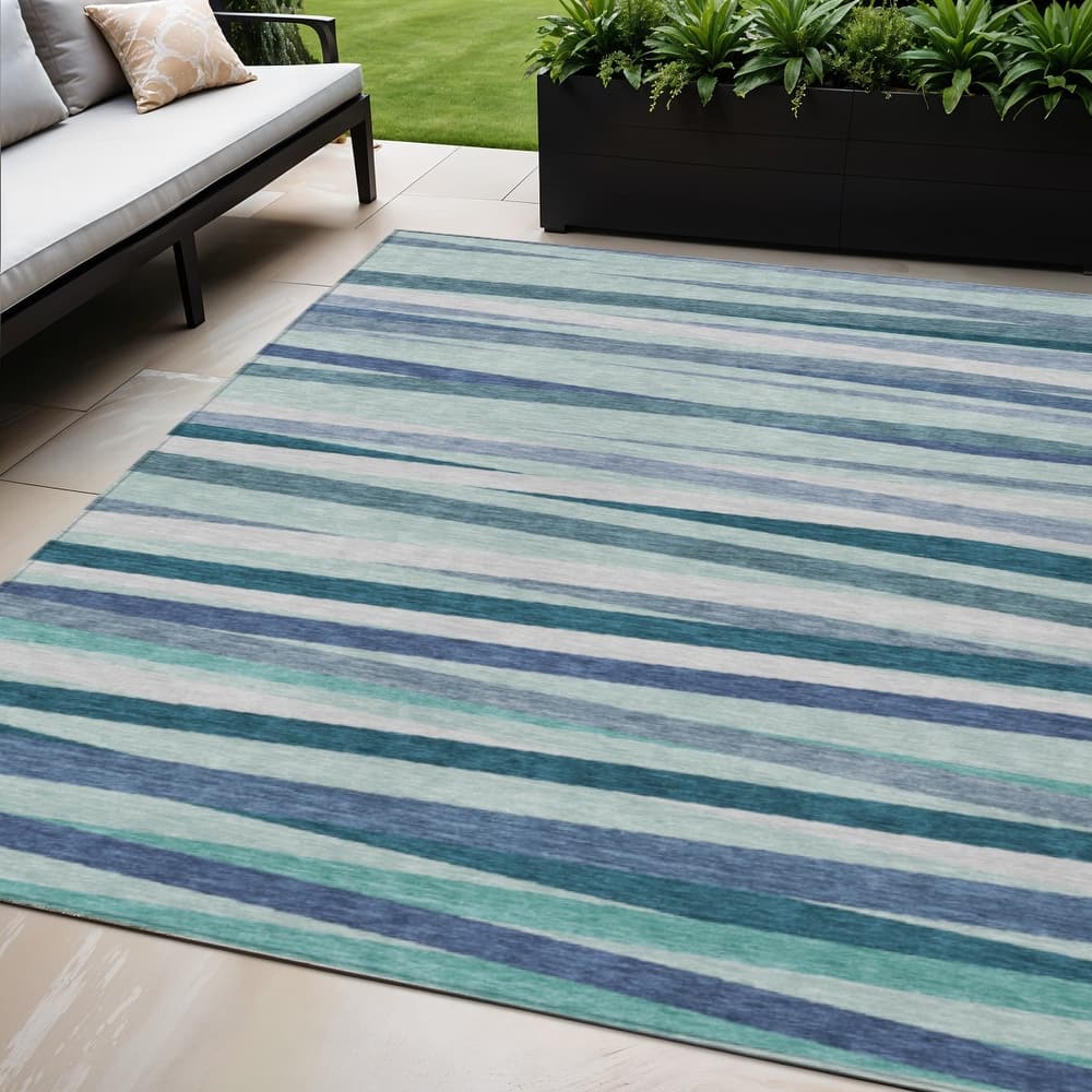 HomeRoots Striped Transitional Rectangle Outdoor Rug
