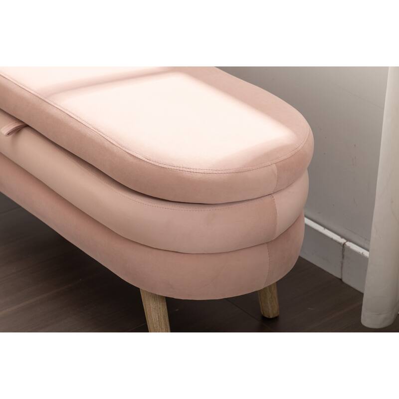 Velvet Fabric Storage Bench Bedroom Bench With Wood Legs For Living Room Bedroom Indoor