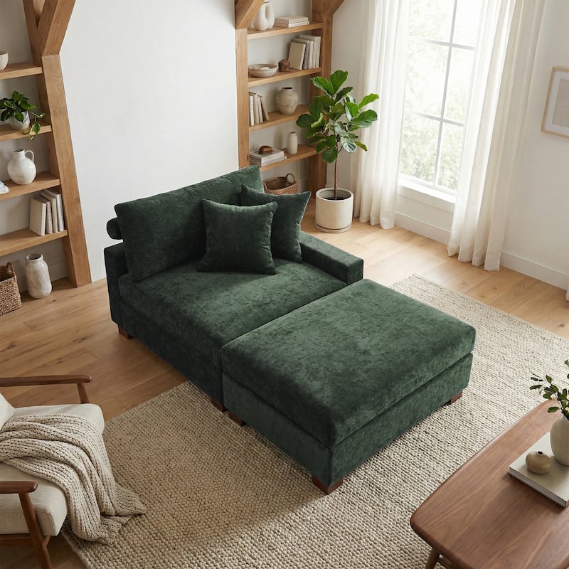 Oversized Chenille Modular Armchair And Ottoman Set Living Room Set