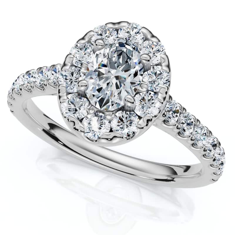 1Ct Oval Diamond Halo Engagement Ring in White Gold