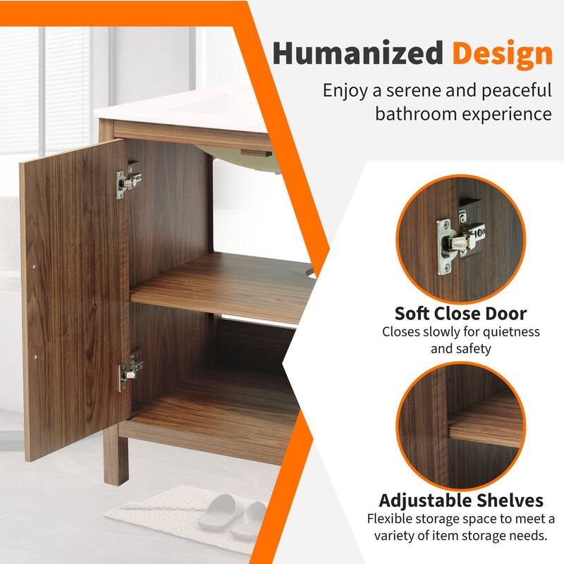 30" Wood Color Bathroom Vanity with Single Sink,Solid Wood Frame