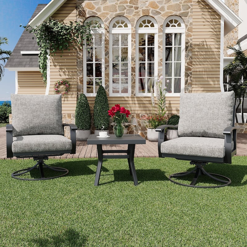 EROMMY Patio Set: 360° Swivel Rockers, Sofa, Ottomans & Table – Outdoor Conversation Set for Poolside, Garden & Deck - 3 PCS - Swivel Rocking Chair - Grey