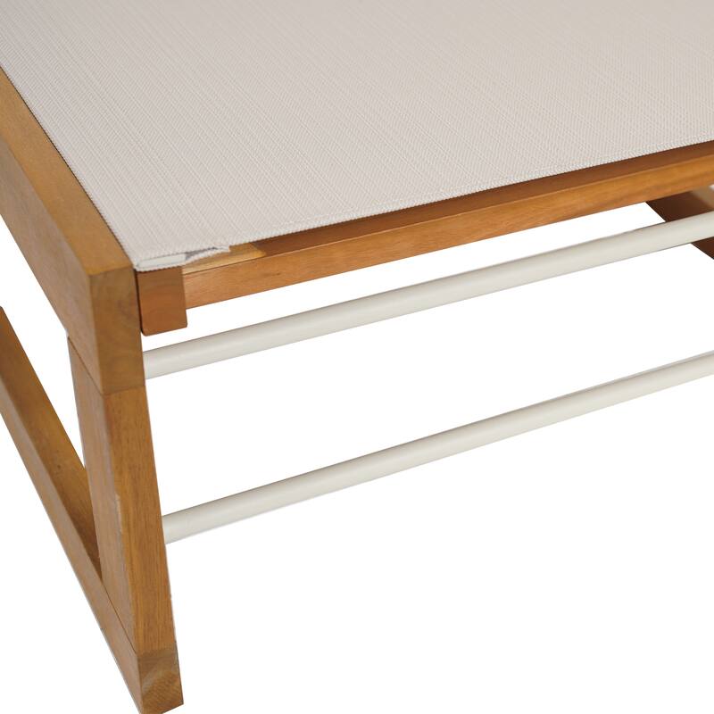 Roomfitters Outdoor Adjustable Chaise Lounge Chair, Poolside Relaxation Lounger with Acacia Frame