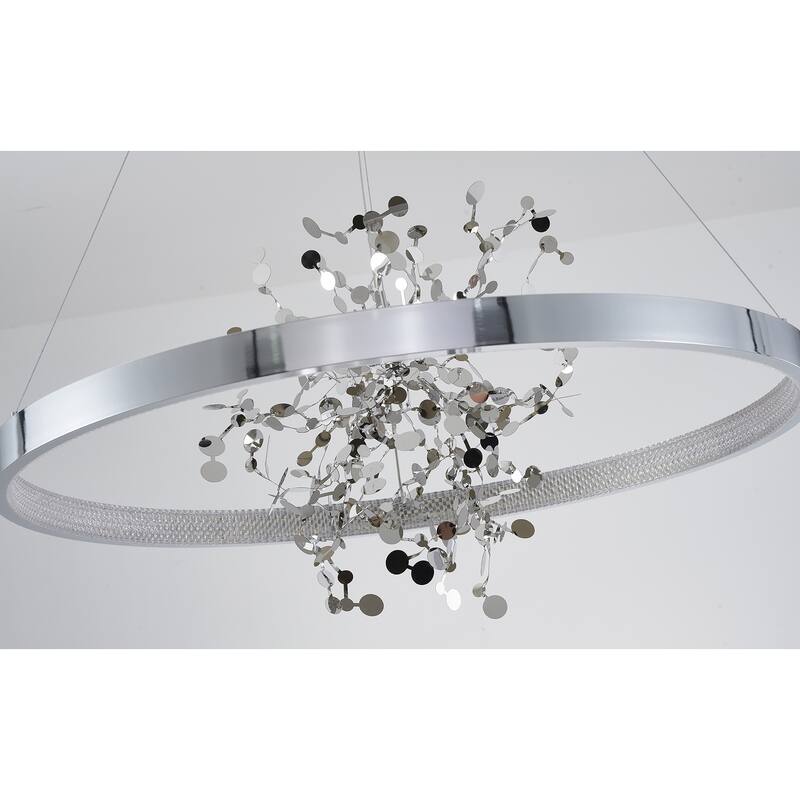 1-Light Chrome Stainless Steel LED Chandelier With Confetti Interior