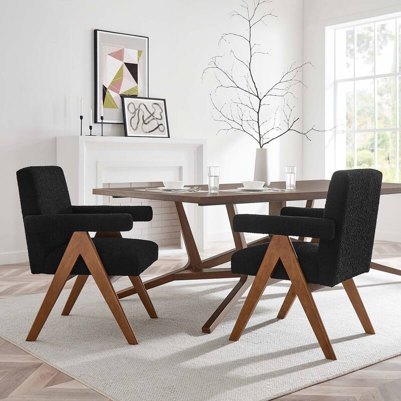 Lyra Boucle Fabric Dining Room Chair - Set of 2 - Black