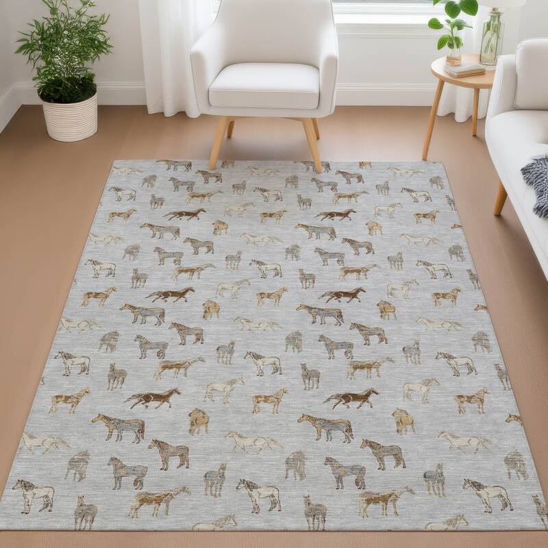 Machine Washable Indoor/ Outdoor Horses Chantille Rug