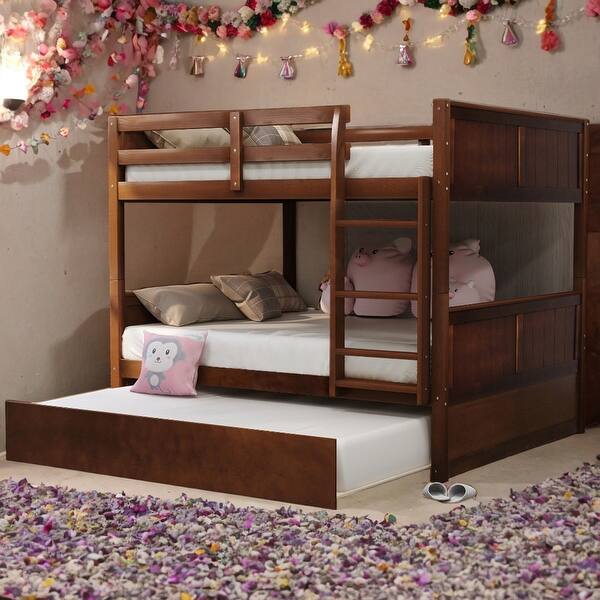 slide 2 of 12, Full Over Full Bunk Bed With Twin Size Trundle For Bedroom Walnut