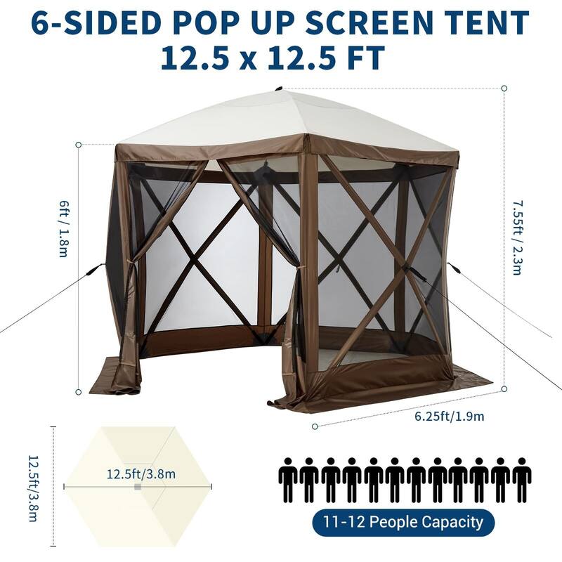 6-Sided Pop Up Gazebo Tent, with Carry Bag