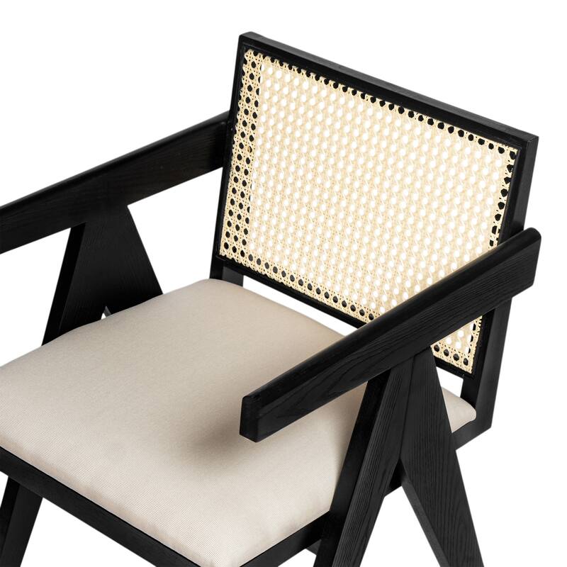 Farmhouse Kitchen Chairs Set of 2, Rattan Back Upholstered Arm Chairs