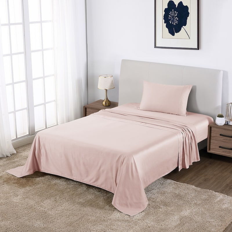 Anne Klein Antimicrobial 300 Thread Count 100% Cotton Sateen Sheet Set - Queen - Blush