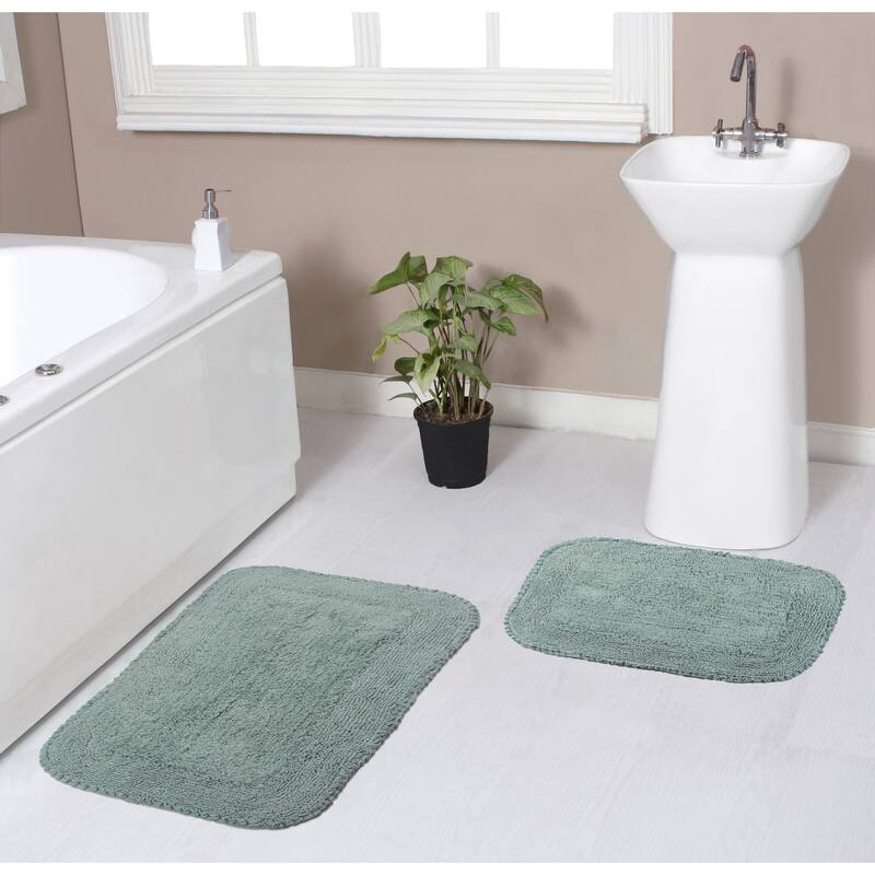 Radiant Collection Absorbent Cotton 2 Piece Set Machine Washable Bath Rug - Blue