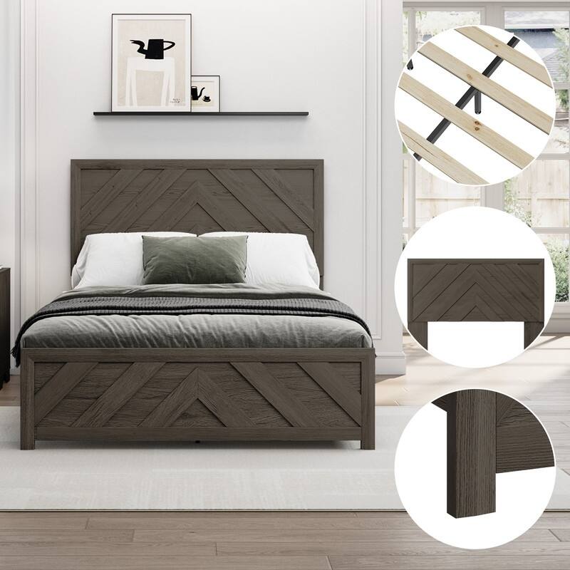 Modern MDF Bed Frame with Diagonal Striped Design