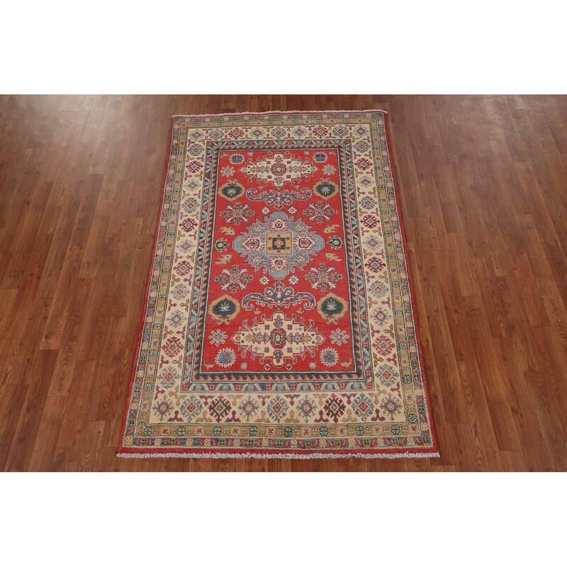 Red Traditional Kazak Oriental Area Rug Handmade Bedroom Wool Carpet - 3'11" x 6'1"