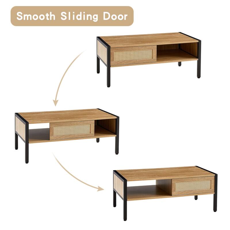 Stylish Rattan Coffee Table with Storage, Metal Legs, and Exquisite Design for Versatile Use
