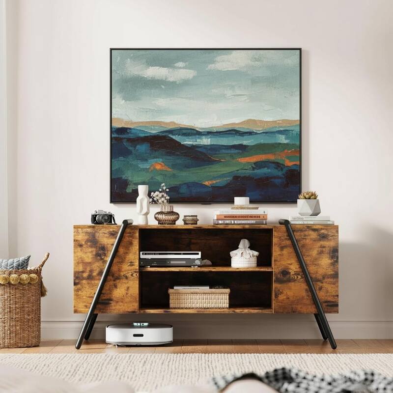 TV Stand, with Adjustable Open Shelves and Slanted Metal Legs - Rustic Brown - 47.24"