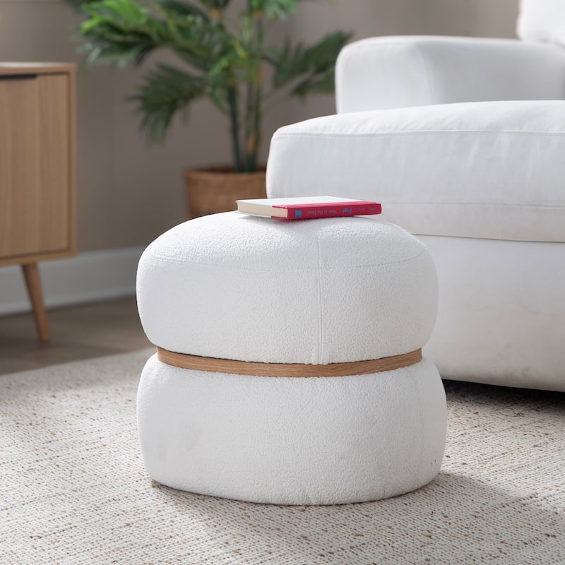 Carson Carrington Lena Pouf Ottoman with Natural Wood Accent