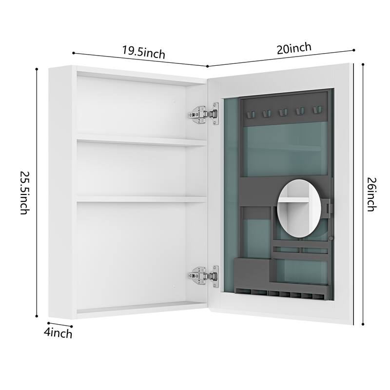 Wall Mounted Bathroom Medicine Cabinet with HD Mirror, Recessed or Surface Mount, Storage for Cosmetics & Personal Care