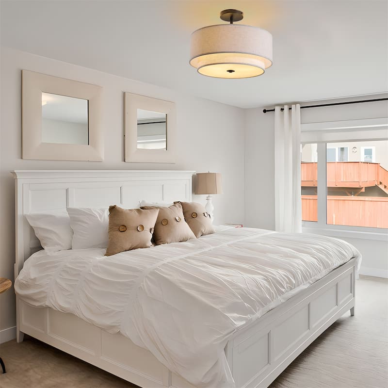 16" Modern Ceiling Light, Fabric Upholstered, Flush-Mount Fixture (Bulb Not Included)