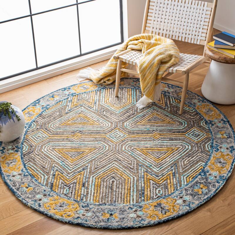 SAFAVIEH Handmade Trace Cristal Geometric Wool Rug - 6' Round - Grey/Beige