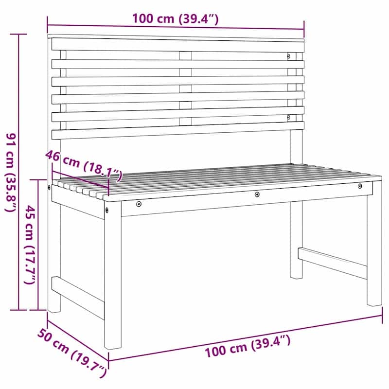 vidaXL Garden Bench Brown 100 x 50 x 91cm Solid Acacia wood - 39.4 x 19.7 x 35.8