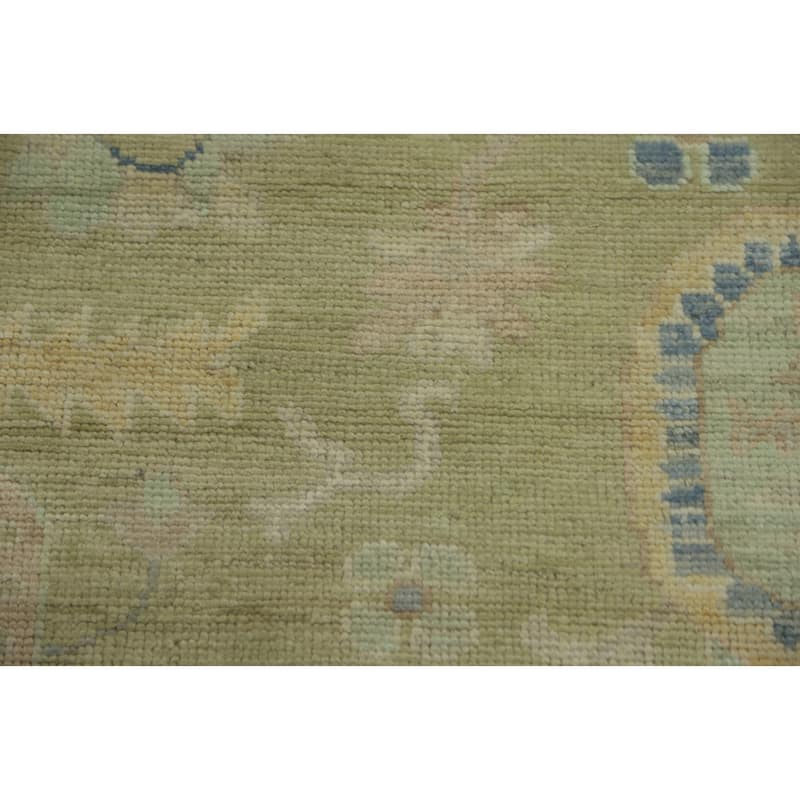 Vegetable Dye Green Oushak Turkish Area Rug, Floral Geometric Carpet - 11' 9'' X 9' 1''