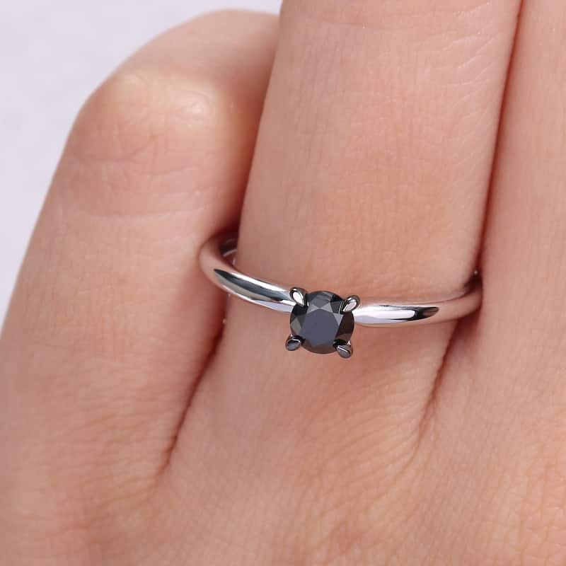 Miadora 1/2ct TDW Black Diamond Solitaire Engagement Ring in 14k White Gold