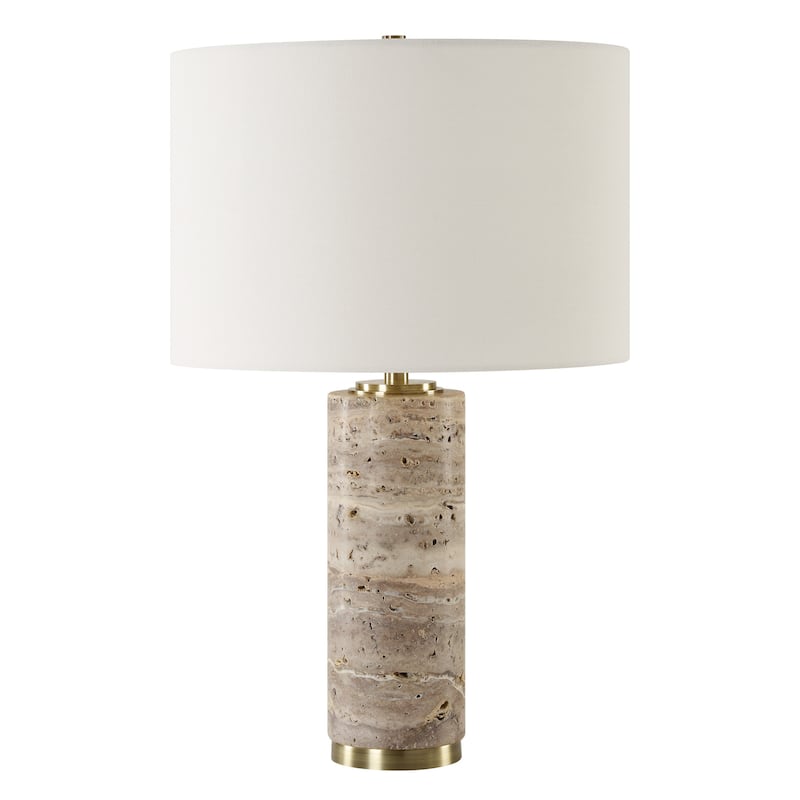 Travertine Table Lamp with Round Shade - 23.25" - Antique Brass