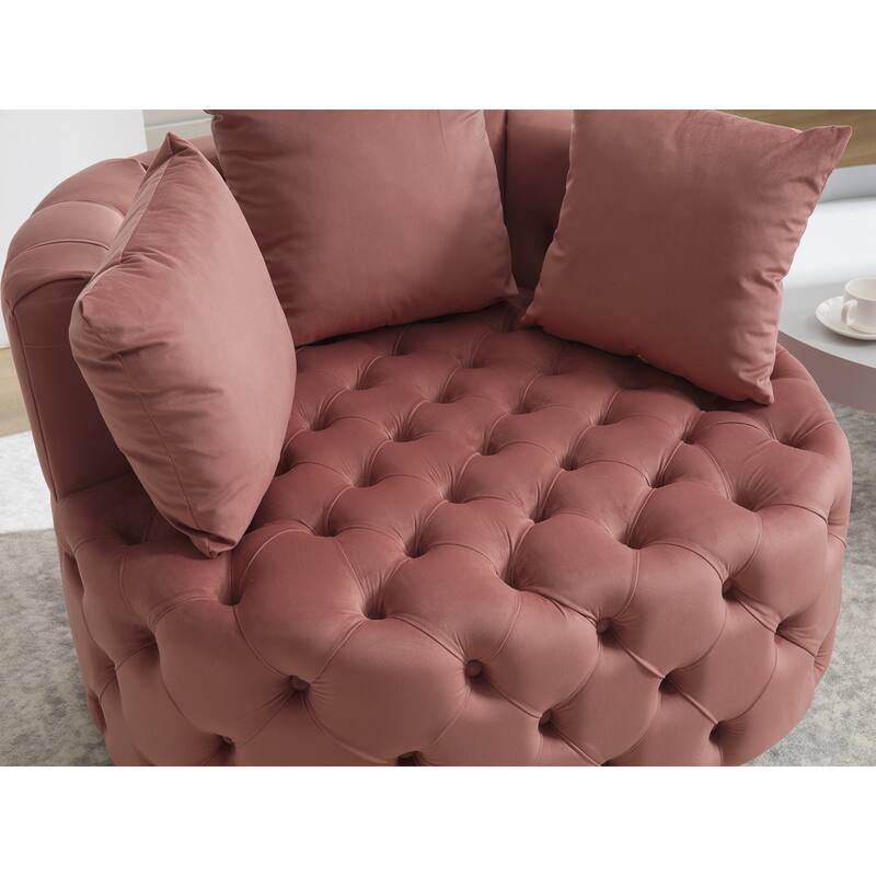 Oversized Barrel Accent Chair with 3 Pillows, Velvet Tufted Upholstered Round Club Chair, Ergonomic Reading Sofa Chair