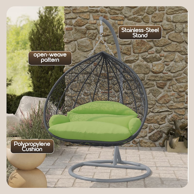 2-Person Egg Swing Chair in Grey Stainless Steel 2-Seater Porch Swing for Outdoor and Indoor - 77.95" Height
