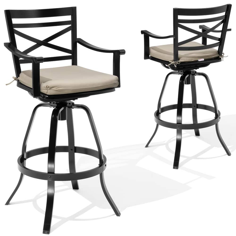 Outdoor Bar Stools Patio Cast Aluminum Swivel Barstools with Sunbrella Cushion