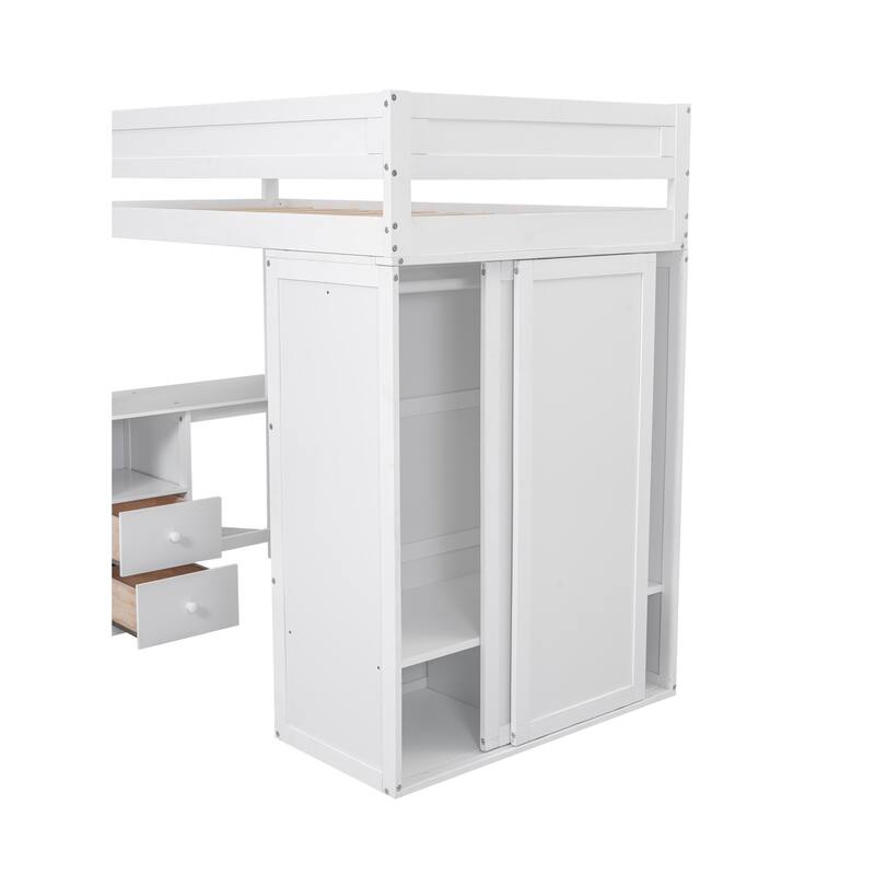 Multi-functional Twin Loft Bed with Built-in Desk, Wardrobe, and Storage Drawers