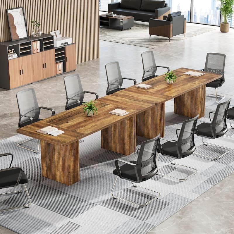 70.89 Inches Brown Engineered Wood Conference Table, 6FT Rectangular Meeting Room Table - 2 Pcs